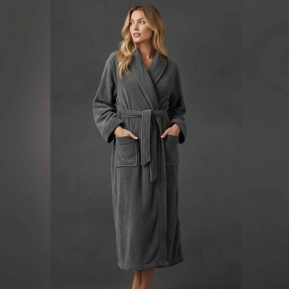 Restoration Hardware | Plush Robe XS Grey Shawl Collar Fleece Long Loungewear